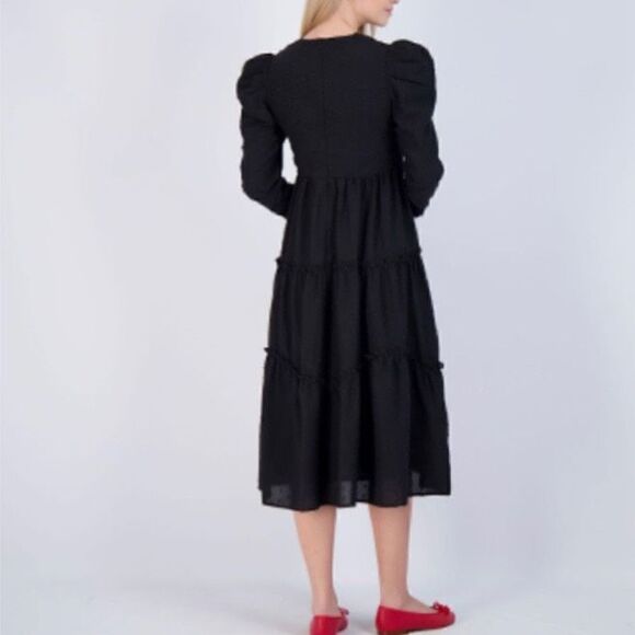 Ava & Lu Black Swiss Dot Tiered MIDI Dress | XS - Picture 2 of 6